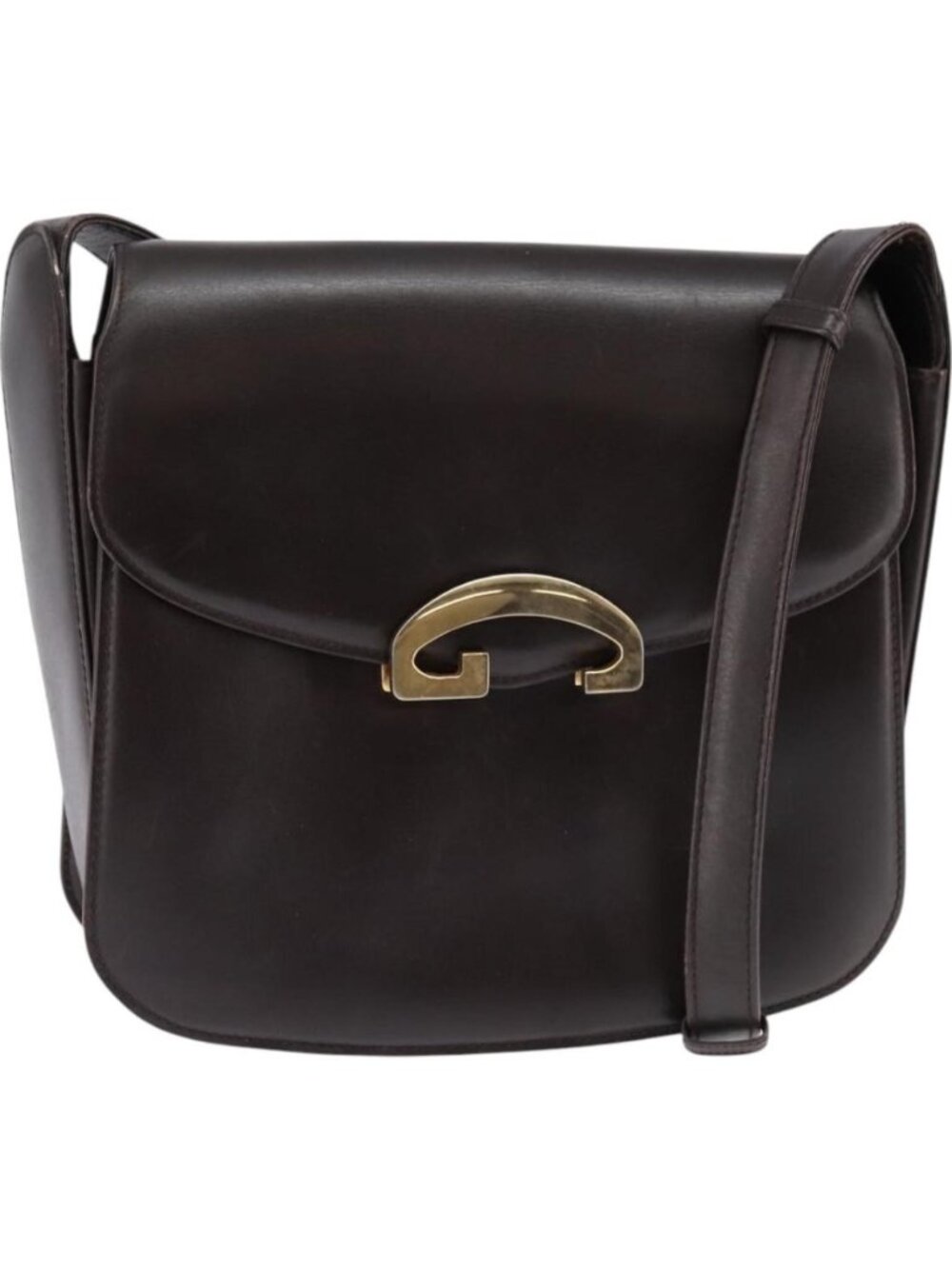 GUCCI Shoulder Bag Leather Brown Gold